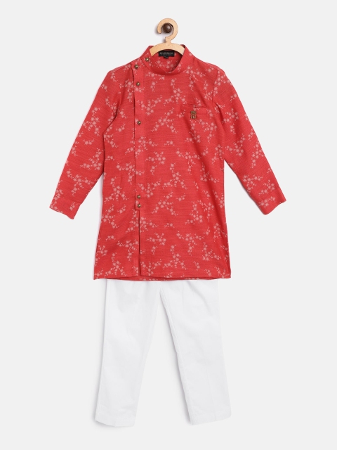 

Readiprint Fashions Boys Red & White Ditsy Floral Printed Angrakha Kurta with Pyjamas