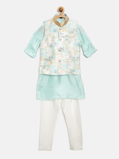 

Readiprint Fashions Boys Green & White Solid Kurta with Pyjamas & Nehru Jacket