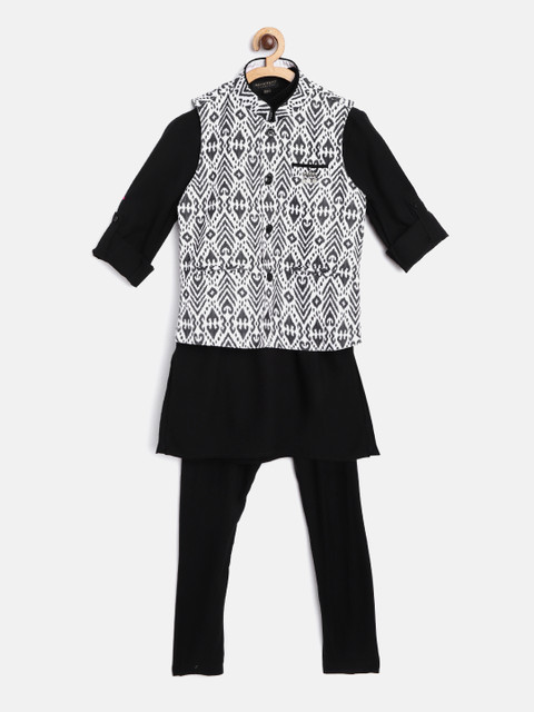 

Readiprint Fashions Boys Black Solid Kurta with Churidar & Printed Nehru Jacket