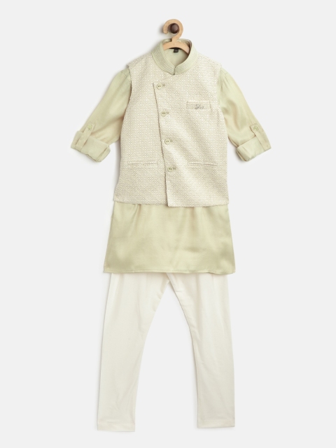 

Readiprint Fashions Boys Green & Off-White Solid Kurta with Churidar