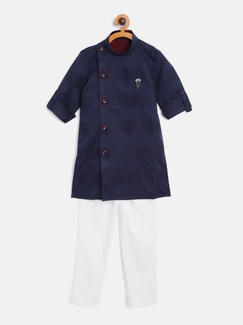 

Readiprint Fashions Boys Navy Blue & White Self Design Angrakha Kurta with Solid Pyjamas