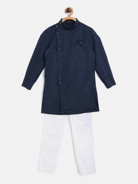 

Readiprint Fashions Boys Navy Blue & White Solid Angrakha Kurta with Pyjamas