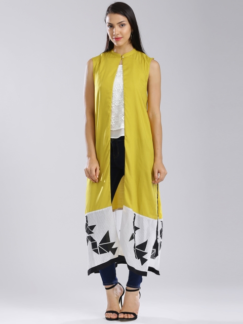 

W Mustard Yellow High-Slit Longline Jacket