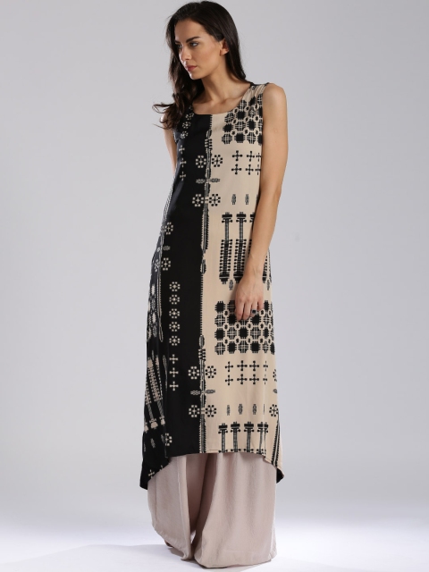 

W Black & Beige Printed A-Line Kurta