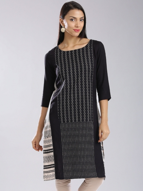 

W Black & Beige Woven Design Kurta