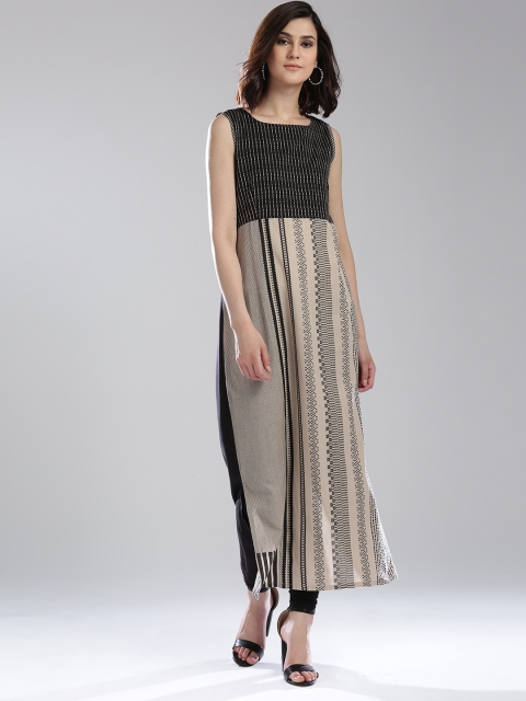 

W Beige & Black Printed Kurta