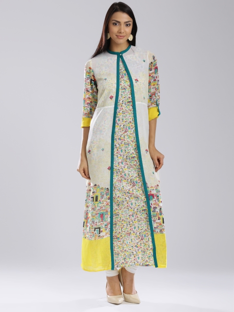 

W Off-White Printed A-Line Kurta