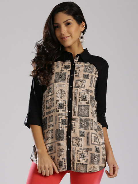 

W Beige & Black Printed Shirt
