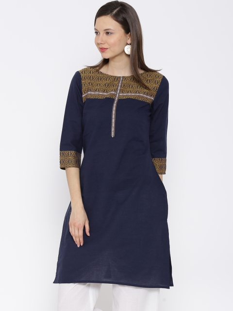 

Aurelia Navy Woven Design Kurta, Navy blue