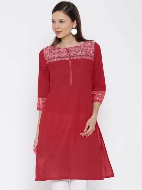 

Aurelia Red Woven Design Kurta