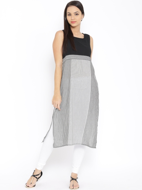 

Aurelia Black & Off-White Striped Kurta