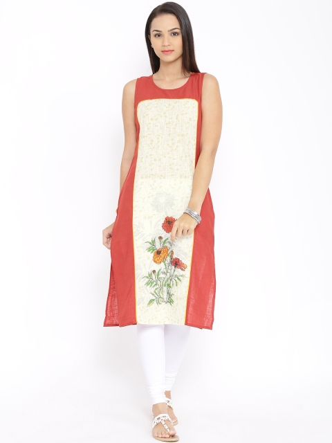 

Aurelia Red & Off-White Floral Print Panelled Kurta