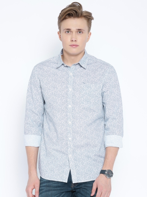 

Blue Label by Flying Machine White & Blue Printed Casual Shirt