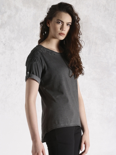 

Roadster Charcoal Grey Washed Lace Top