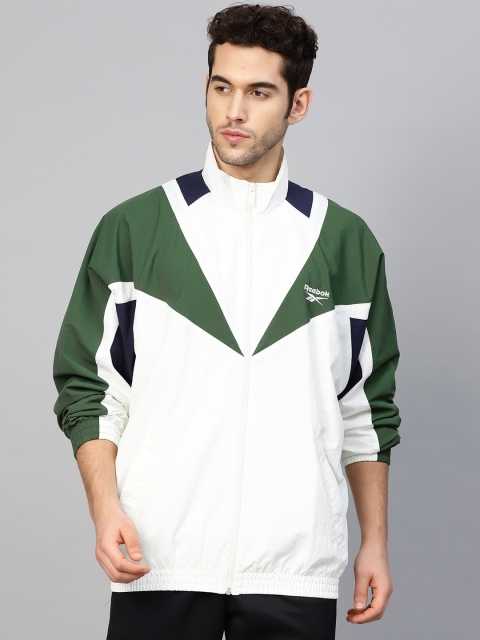 

Reebok Classic Men Off-White & Olive Green Colourblocked Twin Vector Track Jacket
