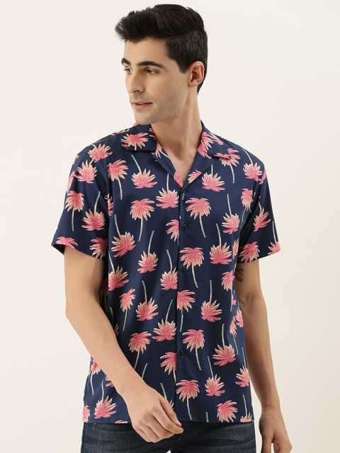 

Hancock Men Navy Blue & Pink Regular Fit Printed Casual Shirt