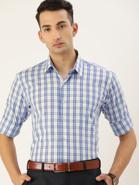 

Hancock Men Blue & White Slim Fit Checked Formal Shirt