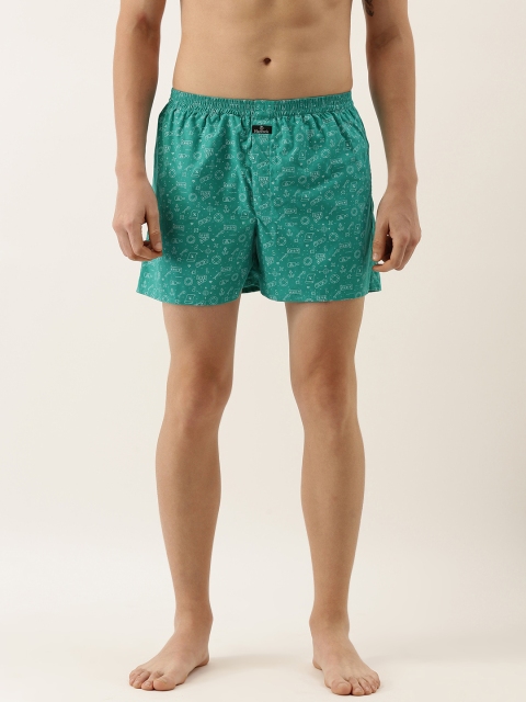 

Hancock Men Sea Green & White Conversational Print Pure Cotton Boxers 26001