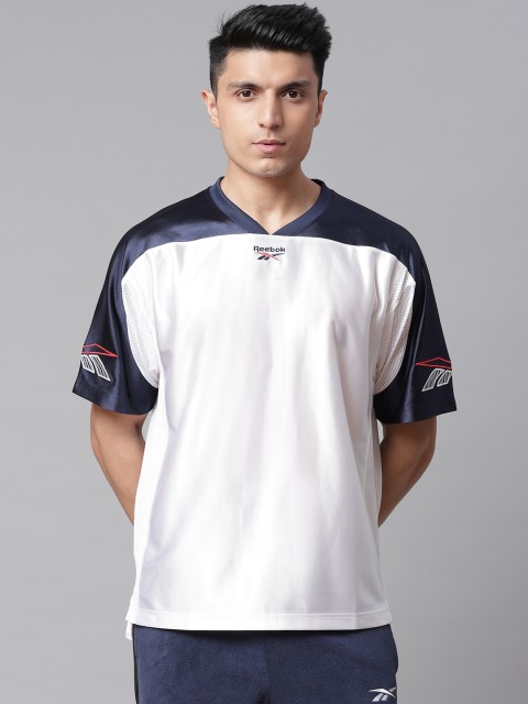

Reebok Classic Men White & Navy Blue Solid Soccer Relaxed Fit Jersey T-shirt