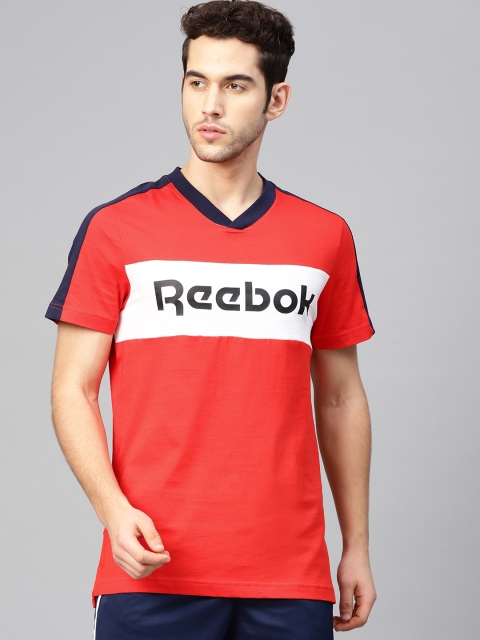 

Reebok Men Red TE LL SS Graphic Printed Pure Cotton T-shirt