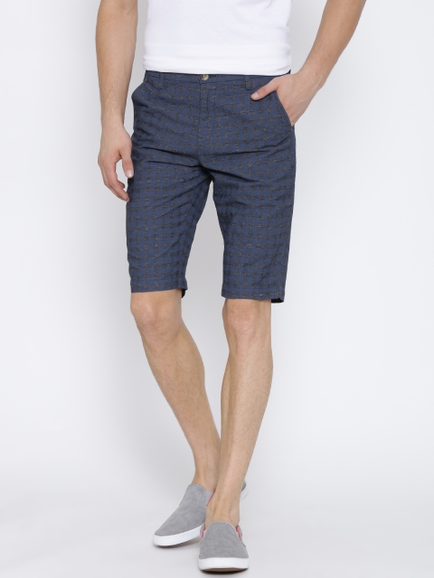 

United Colors of Benetton Navy & Grey Checked Shorts, Navy blue