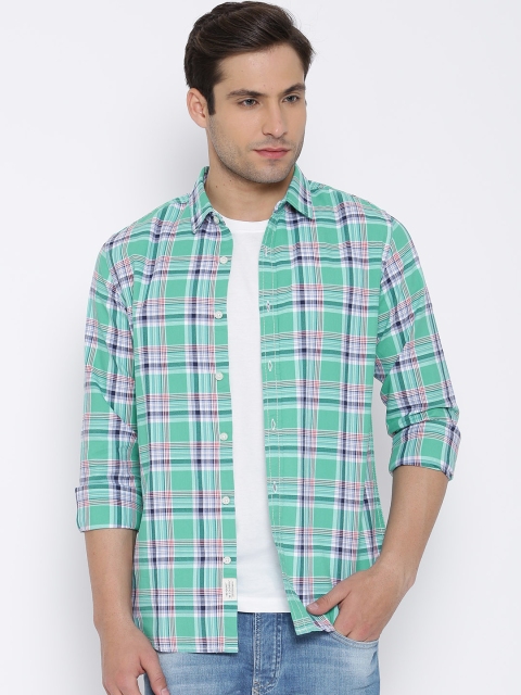 

United Colors of Benetton Green & Blue Checked Casual Shirt
