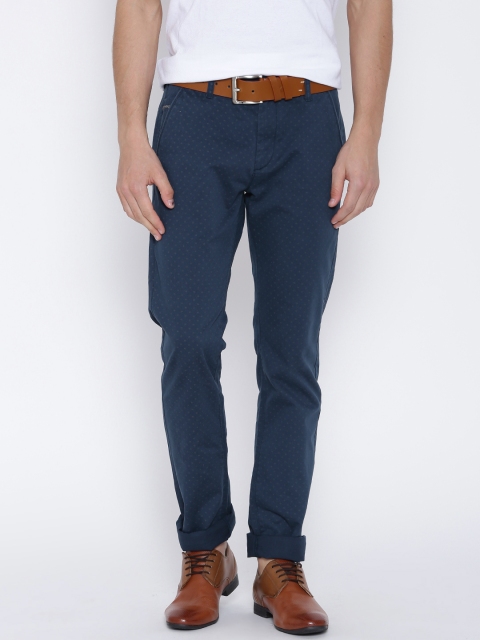 

United Colors of Benetton Navy Printed Slim Casual Trousers, Navy blue