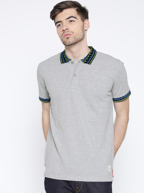

United Colors of Benetton Grey Melange Men Polo Pure Cotton T-shirt