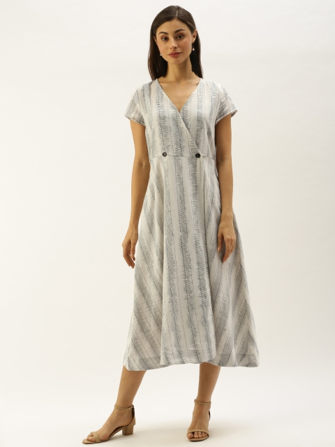 

Taavi Women Off-White Ikat Woven Design Sustainable Wrap Dress