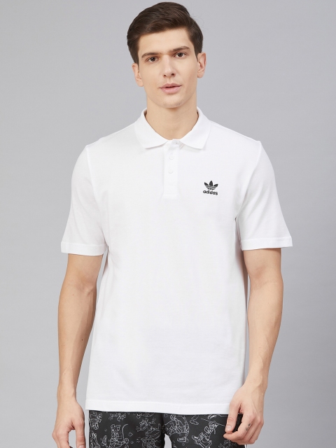 

ADIDAS Originals Men White Trefoil Essentials Polo Pure Cotton T-shirt