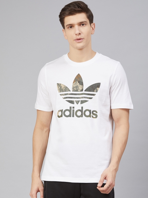 

ADIDAS Originals Men White & Olive Green Camo Trefoil Print T-shirt