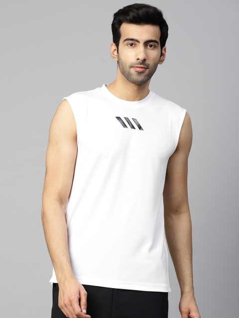 

ADIDAS Men White Pro Madness Solid Round Neck Basketball Tank T-shirt