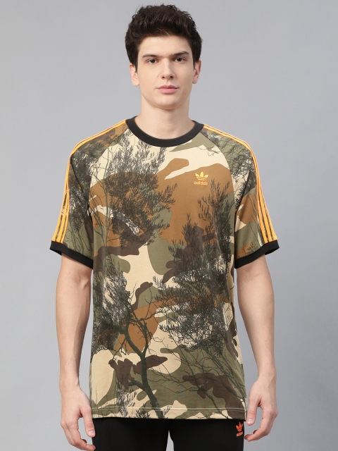 

ADIDAS Originals Men Olive Green Beige Camo All Over Print Pure Cotton T-shirt