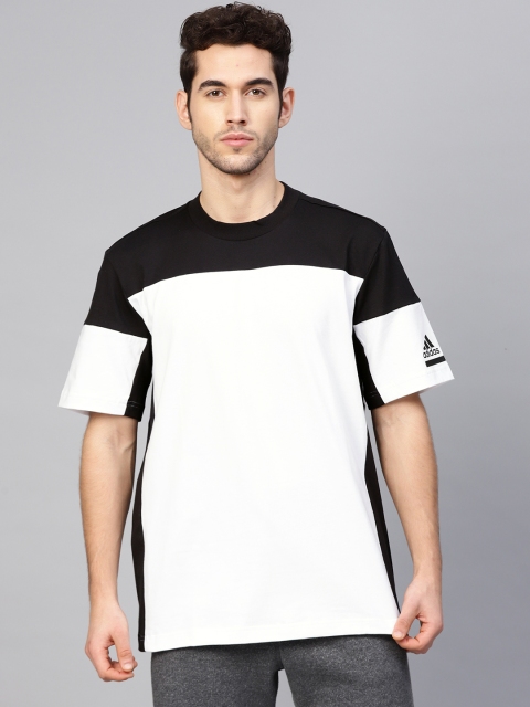 

ADIDAS Men White Black Colourblocked Z.N.E. Pure Cotton T-shirt