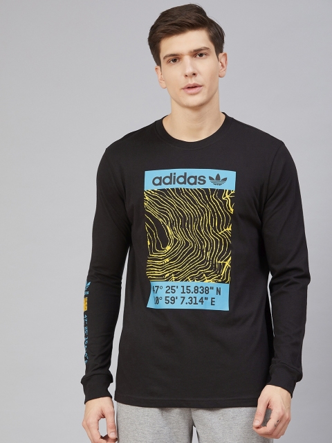 

ADIDAS Originals Men Black Yellow Printed Adventure Long Sleeve Pure Cotton T-shirt