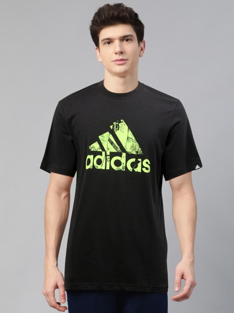 

ADIDAS Men Black & Green Printed PHT LG T Round Neck T-shirt
