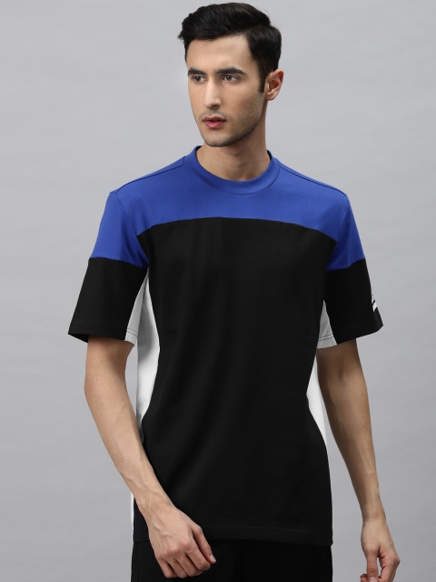 

ADIDAS Men Black Blue ZNE Colourblocked Pure Cotton T-shirt