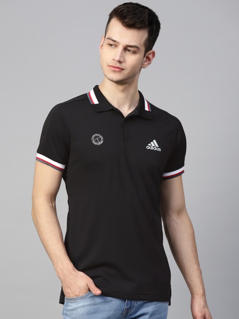 

ADIDAS Men Black Solid HEAT.RDY Tennis Polo T-shirt
