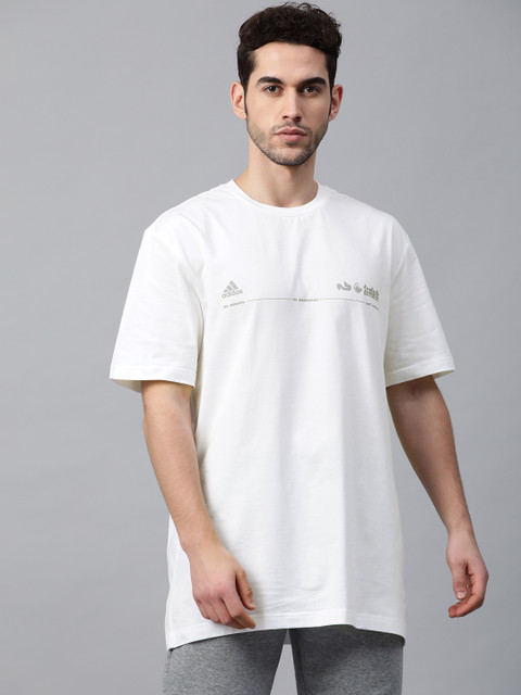 

ADIDAS Men White Printed World Wide Hoops Basketball T-shirt
