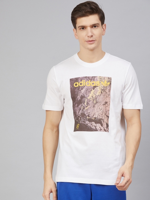 

ADIDAS Originals Men White Brown Printed Adventure Pure Cotton T-shirt