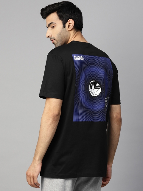 

ADIDAS Men Black & Blue Printed Worldwide Hoops Basketball T-shirt