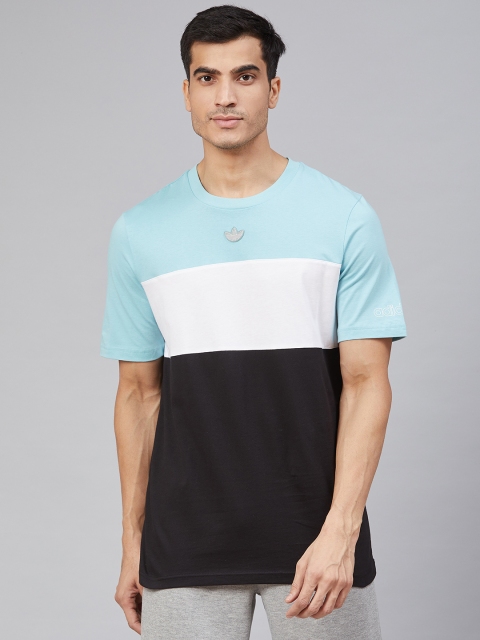 

ADIDAS Originals Men Blue & Black Colourblocked Panel Trefoil T-shirt