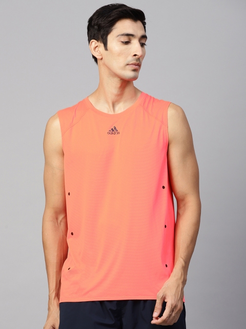 

ADIDAS Men Fluorescent Pink HEAT.RDY Sleeveless Printed Back Running T-shirt