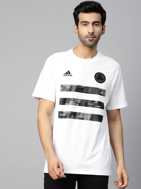 

ADIDAS Men White Black Tan Graphic Football Pure Cotton T-shirt