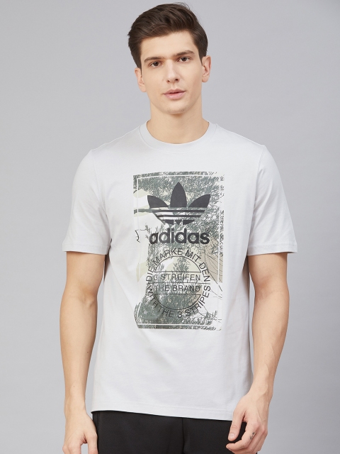 

ADIDAS Originals Men Grey & Black Brand Logo Printed Camo Tongue T-shirt