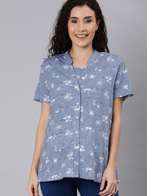 

Nejo Women Blue & White Floral Printed Shirt Style Maternity & Nursing Top
