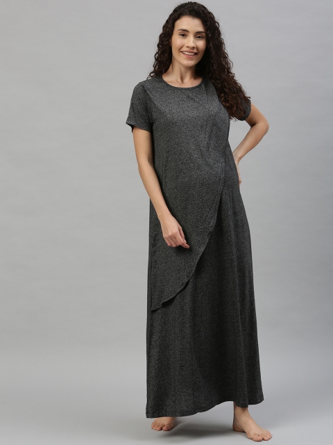 

Nejo Women Charcoal Grey Solid Feeding Maxi Nightdress