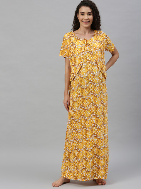 

Nejo Yellow & White Printed Feeding Nightdress
