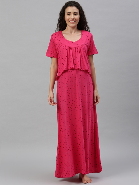 

Nejo Pink & Black Printed Feeding Nightdress