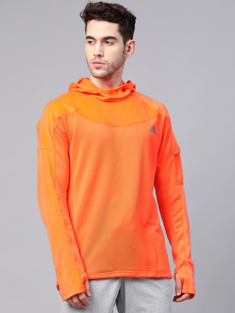 

ADIDAS Men Neon Orange Solid Own The Run Warm Hoodie